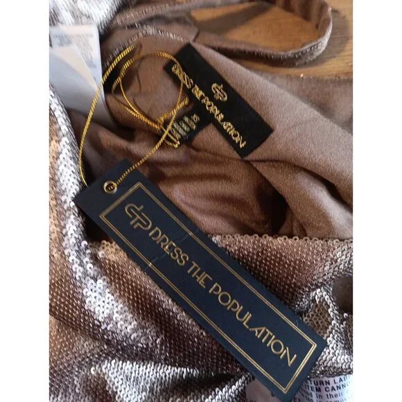 Dress the Population Leigh Sequin Bronze Jumpsuit Womens XS Gold Sleeveless NWT! - Picture 4 of 6